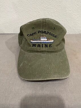 Cape Porpoise Maine Boat Souvenir Hat - Olive Green 100% Cotton Buckle Back OTTO
